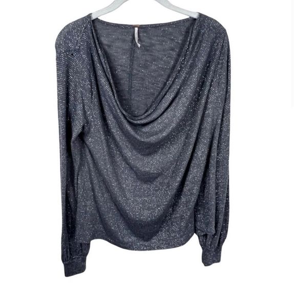 Free People Metallic Gray Palmer Cowl Neck Top Size Small - Picture 5 of 8